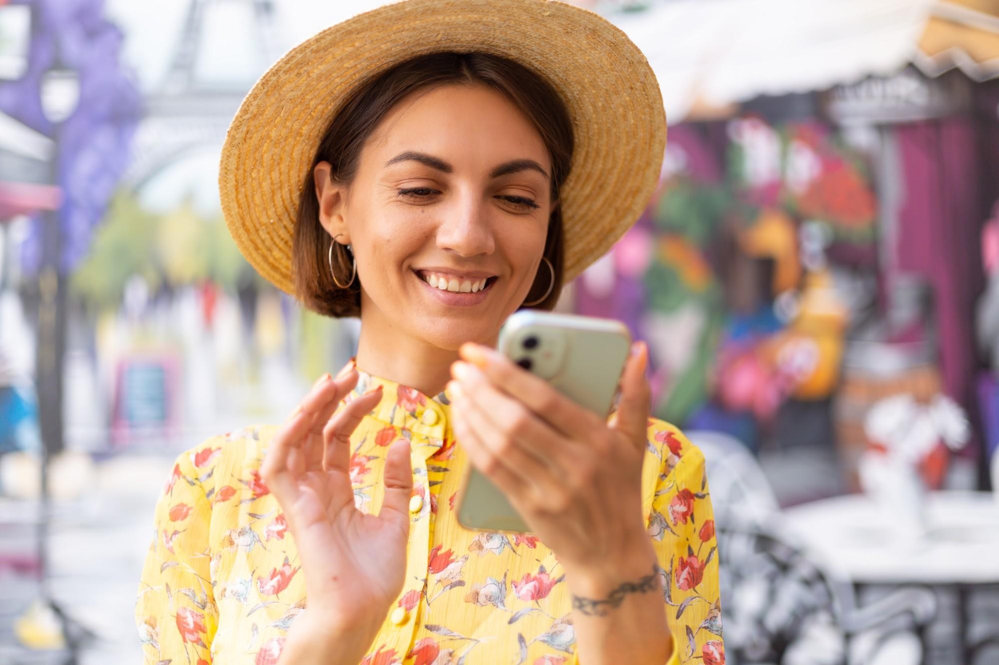woman looking to phone